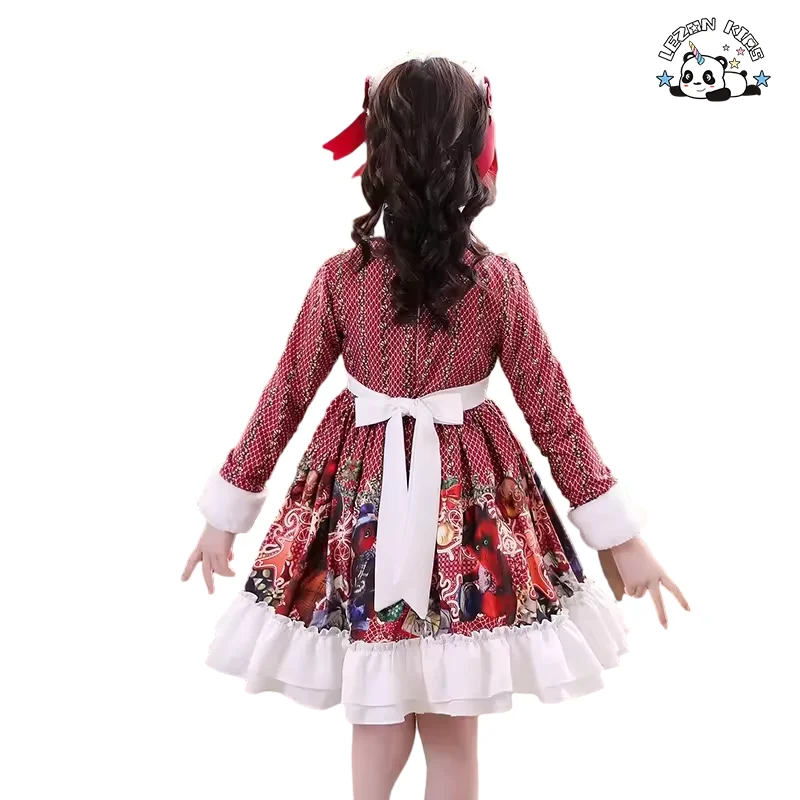 LEZONKIDS - 2023 Christmas Girl Lace Spanish Styles Autumn and Winter Dress Boutique Cute Lolita Baby Girl Princess Dress for 4years